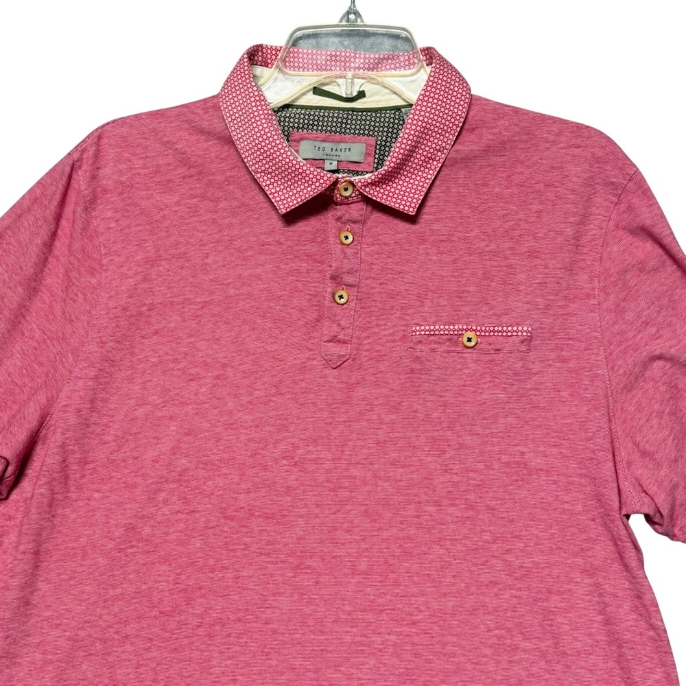 Ted Baker London Mens Pink Heathered Cotton Polo Shirt Size 6 XXL Pattern Collar